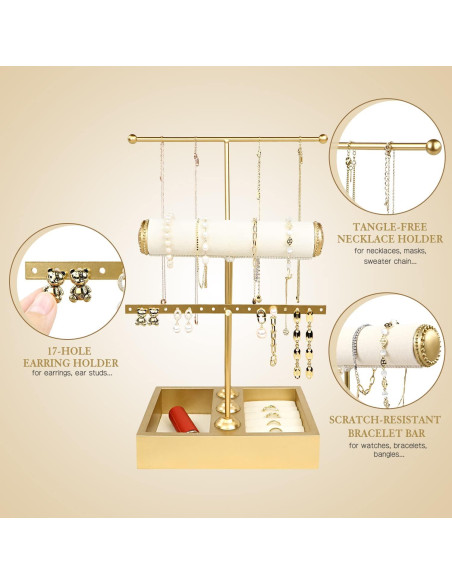 Soporte Organizador de Joyería Funlove Oro 3-en-1 para Collares y Anillos Soporte Organizador de Joyería Funlove Oro 3-en-1 para Collares y Anillos