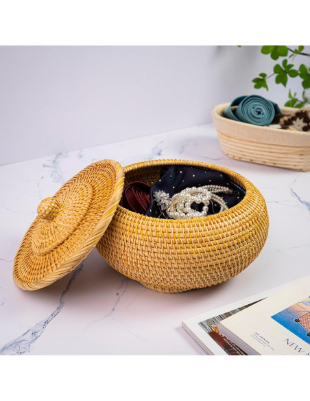 Cesta de Almacenamiento Redonda KOLWOVEN de Ratán con Tapa 22x13 cm Cesta de Almacenamiento Redonda KOLWOVEN de Ratán con Tapa 22x13 cm