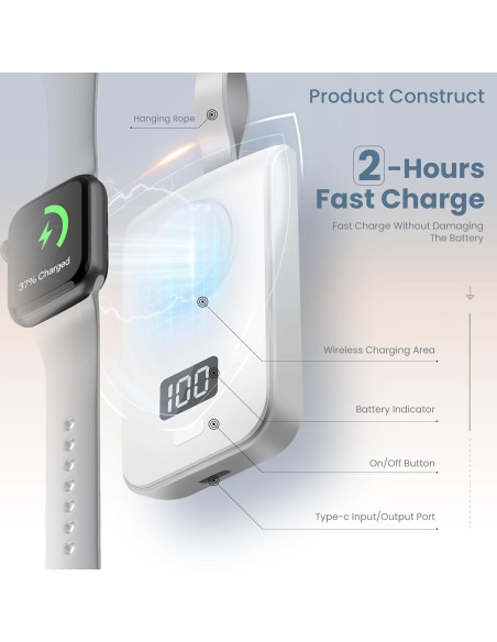 Cargador Portátil Inalámbrico Apple Watch 2500mAh Blanco Cargador Portátil Inalámbrico Apple Watch 2500mAh Blanco