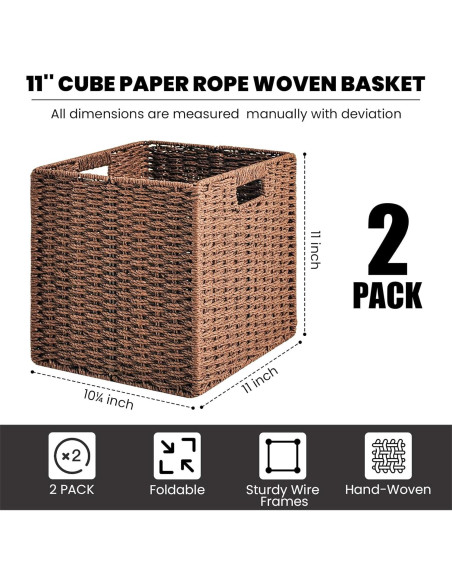 Cestas de Almacenamiento de Mimbre ICERZCZ 28x26x28 cm 2 Pzas Cestas de Almacenamiento de Mimbre ICERZCZ 28x26x28 cm 2 Pzas