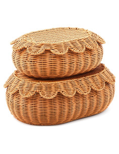 Cestas de Almacenamiento Juexica 2 Pcs Ratan con Tapa 38x26x15cm