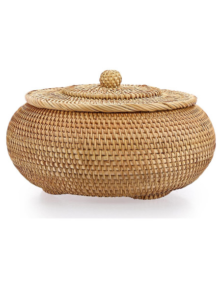 Cesta de Almacenamiento Redonda Hipiwe de Ratán Natural 22.6 cm Cesta de Almacenamiento Redonda Hipiwe de Ratán Natural 22.6 cm