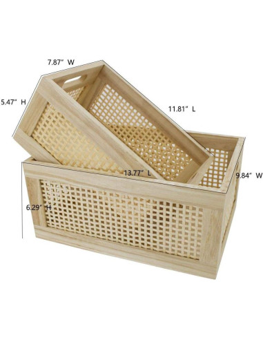 Cesta de Almacenamiento de Madera HDKJ - 2 Piezas Rectangulares