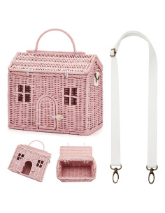 Bolso de Hombro de Ratan Wettarn Rosa para Muñecas 24x21x12cm