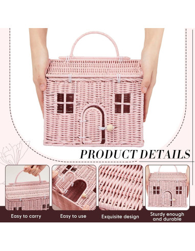 Bolso de Hombro de Ratan Wettarn Rosa para Muñecas 24x21x12cm