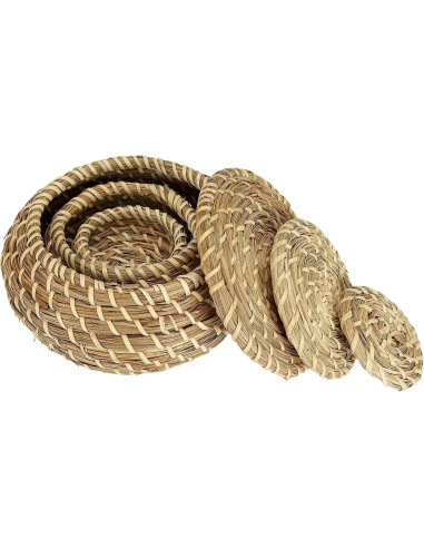 Conjunto de 3 Cestas de Mimbre Dicunoy con Tapa - Almacenamiento