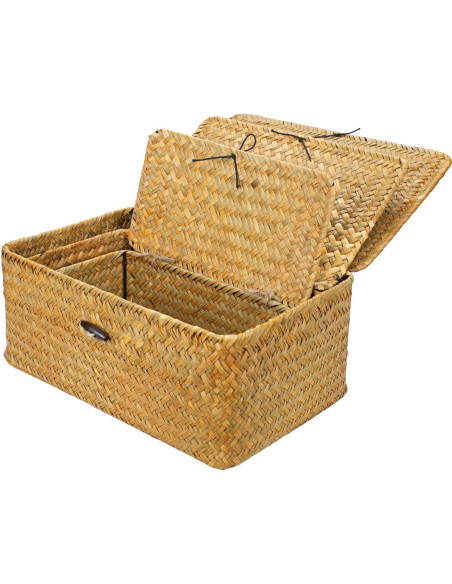 Conjunto de 3 cestas de almacenamiento Yesland con tapa Conjunto de 3 cestas de almacenamiento Yesland con tapa
