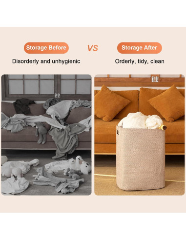 Cesta de Ropa Grande OIAHOMY Algodón 76L Marrón Rectangular