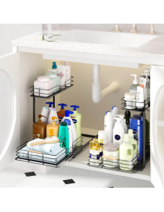 LAMU Organizadores Bajo Fregadero 2 Niveles Negro 39.9x30.2x37.8 cm 2