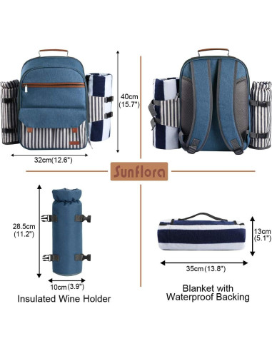 Mochila de Picnic Sunflora para 4 Personas con Manta y Bolsa Térmica