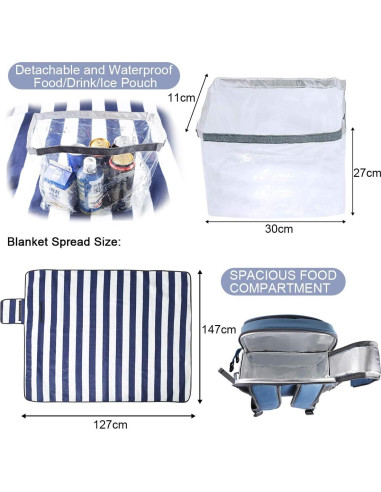 Mochila de Picnic Sunflora para 4 Personas con Manta y Bolsa Térmica