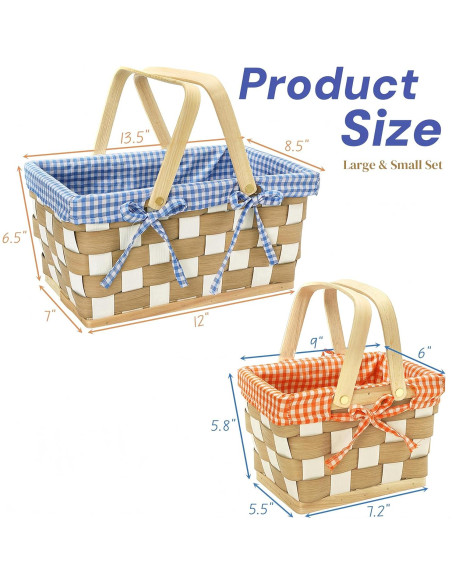 Cestas de Picnic YIMITEE - 2 Piezas Tejidas a Mano 34.3cm Cestas de Picnic YIMITEE - 2 Piezas Tejidas a Mano 34.3cm
