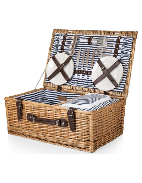 Cesta de Picnic Belmont para 4 Personas - Mimbre con Rayas Cesta de Picnic Belmont para 4 Personas - Mimbre con Rayas