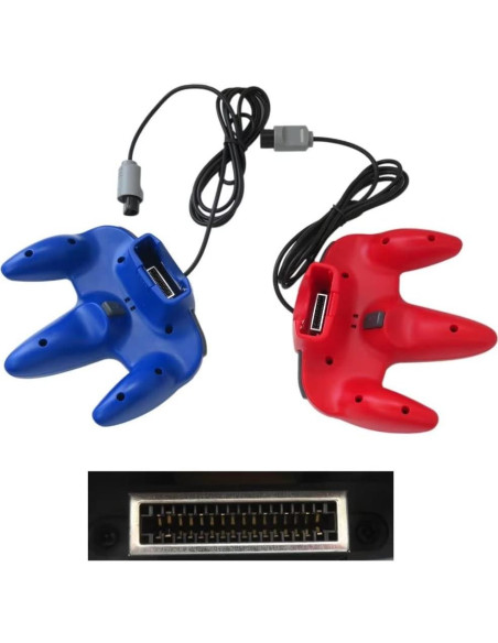 Controlador con cable 2-Pack USonline911 para Nintendo 64 - Azul y Rojo Controlador con cable 2-Pack USonline911 para Nintendo 64 - Azul y Rojo