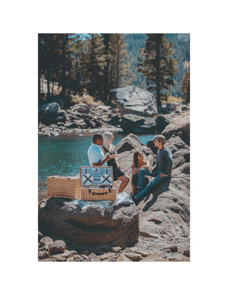 Cesta de Picnic Belmont para 4 Personas - Mimbre con Rayas Cesta de Picnic Belmont para 4 Personas - Mimbre con Rayas