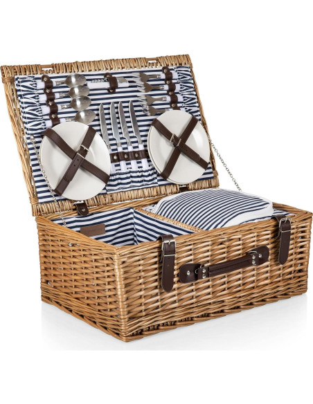 Cesta de Picnic Belmont para 4 Personas - Mimbre con Rayas Cesta de Picnic Belmont para 4 Personas - Mimbre con Rayas