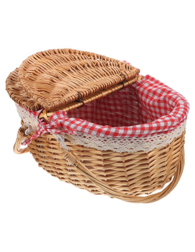 Cesta de Picnic de Mimbre Milisten 35x25x17cm con Tapa y Asa