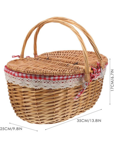 Cesta de Picnic de Mimbre Milisten 35x25x17cm con Tapa y Asa