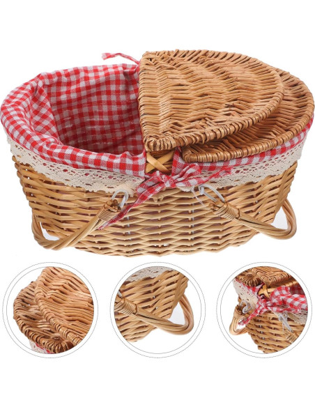 Cesta de Picnic de Mimbre Milisten 35x25x17cm con Tapa y Asa Cesta de Picnic de Mimbre Milisten 35x25x17cm con Tapa y Asa