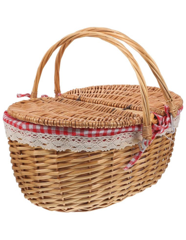 Cesta de Picnic de Mimbre Milisten 35x25x17cm con Tapa y Asa