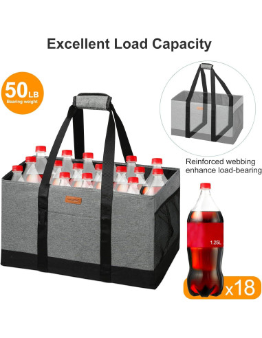 Bolsa de Compras Plegable WONDAY Extra Grande Gris 50lbs