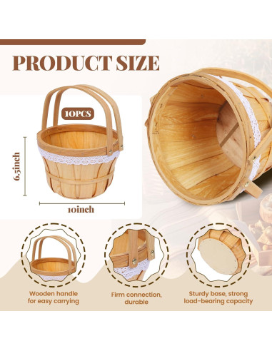 Cesta de Picnic Redonda YPshuye de Madera 25.4x16.5 cm 10 Pcs