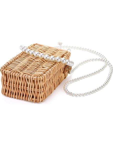 Bolso de Playa de Ratan Tejido a Mano Eorbow Rectangular Bolso de Playa de Ratan Tejido a Mano Eorbow Rectangular