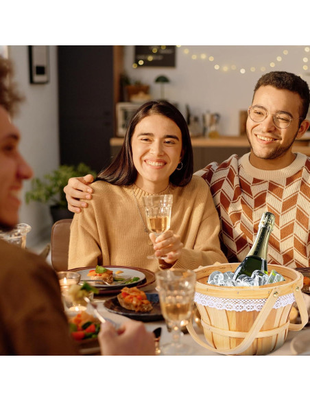 Cesta de Picnic Redonda YPshuye de Madera 25.4x16.5 cm 10 Pcs