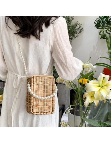 Bolso de Playa de Ratan Tejido a Mano Eorbow Rectangular