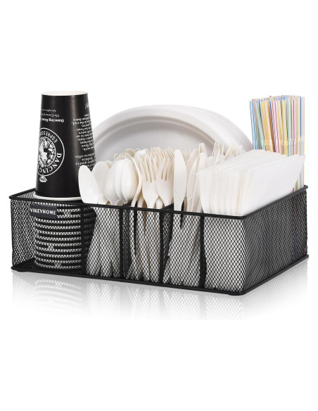 Organizador de Platos de Papel VIKEYHOME 6 Compartimentos Negro Organizador de Platos de Papel VIKEYHOME 6 Compartimentos Negro