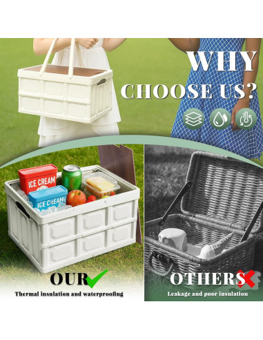 Cesta de Picnic Plegable JCWPVA para 2-4 Personas con Tapa de Madera