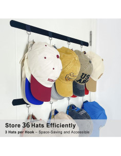 Organizador de Sombreros Adhesivo ETOWIFA - Soporte para 36 Gorras 2
