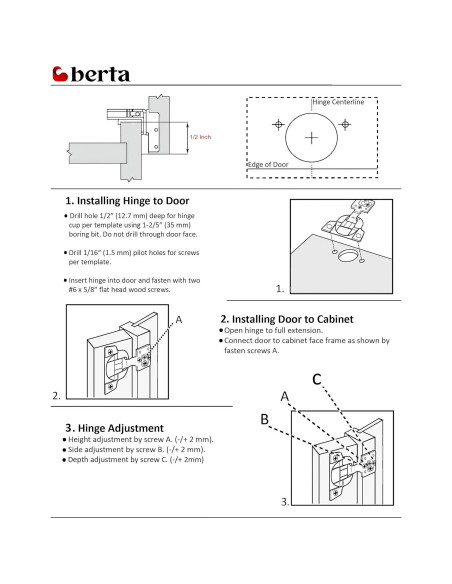 Bisagras de Cierre Suave Berta 1/2" Superposición 6 Piezas Bisagras de Cierre Suave Berta 1/2" Superposición 6 Piezas