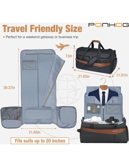 Bolsa de Ropa de Viaje Ponhog 3 en 1 Duffle 50L Negra Bolsa de Ropa de Viaje Ponhog 3 en 1 Duffle 50L Negra