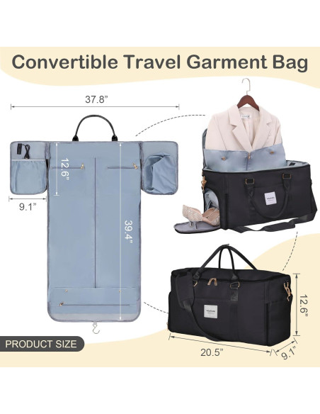 Bolsa de Ropa de Viaje WOOMADA Negra, Duffle Convertible 2-en-1 Bolsa de Ropa de Viaje WOOMADA Negra, Duffle Convertible 2-en-1
