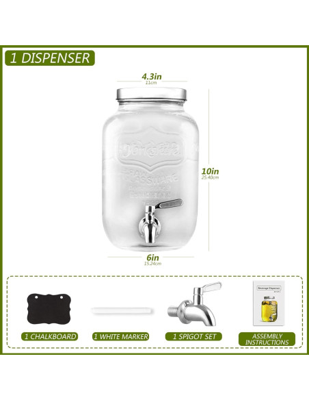 Dispensador de Bebidas de Vidrio 1 Galón HomeFeel Acero Inoxidable Dispensador de Bebidas de Vidrio 1 Galón HomeFeel Acero Inoxidable