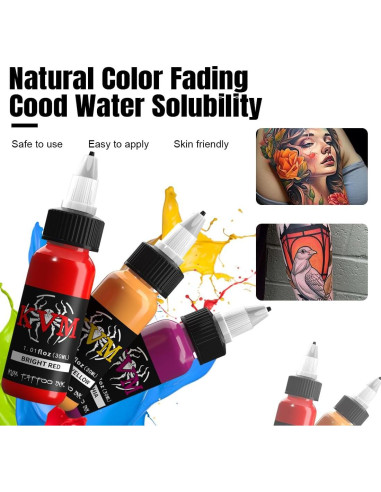 Juego de Tinta para Tatuajes KVM 14 Colores 30ml Flujo Suave