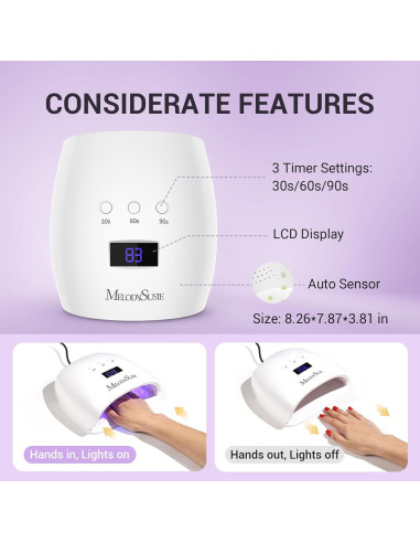 Lámpara UV LED Melodysusie 54W para Uñas de Gel con Temporizador