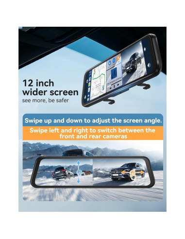 Cámara de Espejo Retrovisor 4K KOUENOM P12 12" con CarPlay