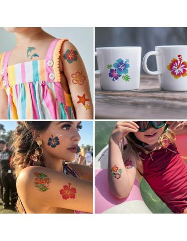 Tatuajes Temporales de Hibisco CHARLENT - 74 Hojas Brillantes