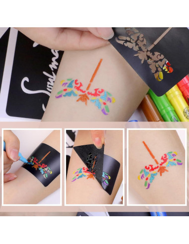 Kit de Marcadores de Tatuajes Temporales PFARRER - 15 Bolígrafos + 64 Plantillas