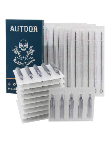 Kit de Agujas y Puntas de Tatuaje Autdor 100 Piezas Esterilizadas