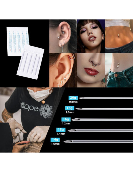 14 Agujas de Piercing Estériles DJCIW Acero Inoxidable Mixto 14 Agujas de Piercing Estériles DJCIW Acero Inoxidable Mixto
