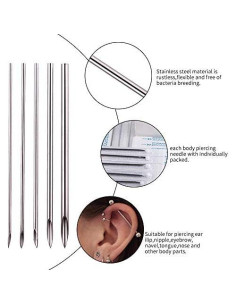 Agujas de Perforación Corporal YTATTOO 25 Piezas 12g-20g 2