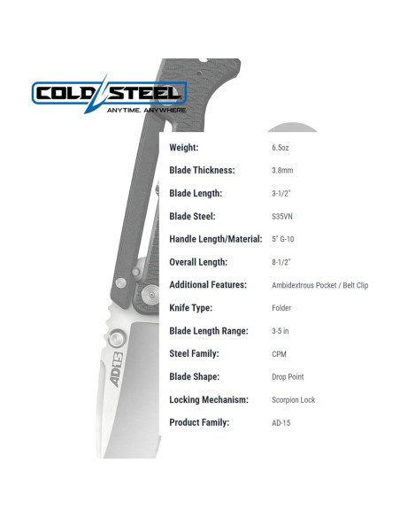 Cuchillo Plegable Táctico Cold Steel AD-15 S35VN 8.9 cm Cuchillo Plegable Táctico Cold Steel AD-15 S35VN 8.9 cm