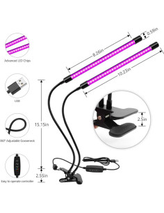 Lámpara UV Negra LED Doble Cabeza 20W YGS-Tech USB Ajustable 2