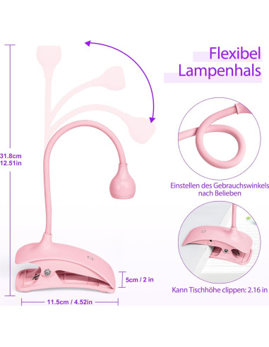 Lámpara UV para Uñas AORAEM Rosa Flexible 3 Niveles Temporización