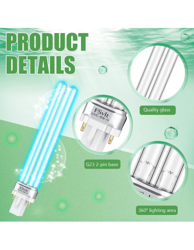 4 Bombillas UV-C 9W Kittmip Base G23 para Lámpara Estanque