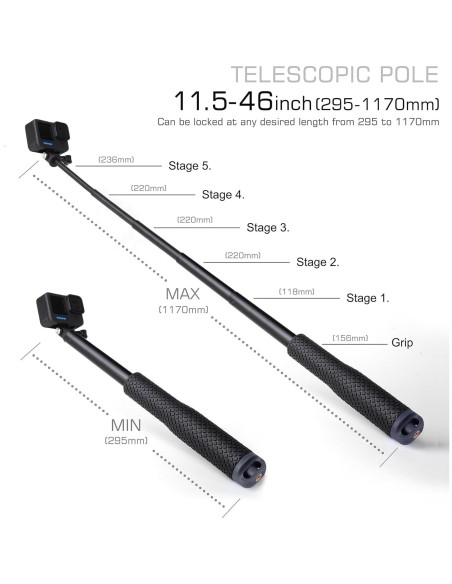 Palo de Selfie Impermeable GEPULY 116.8 cm para GoPro y Móviles Palo de Selfie Impermeable GEPULY 116.8 cm para GoPro y Móviles