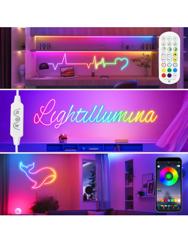 Luces de Cuerda Neón LED HOUHUI 3m RGB Control Remoto IP67